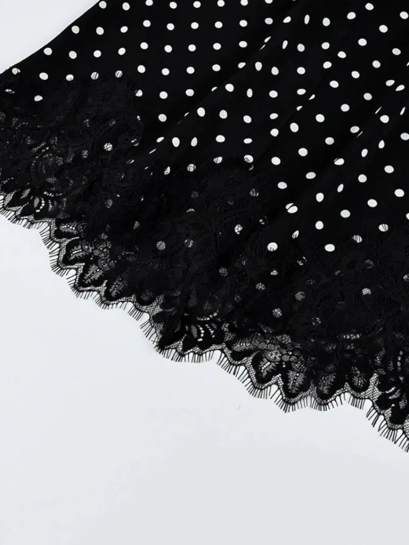 FDYOUI 2026 Woman Clothes Lace Patchwork Polka Dot Skirts Female Sexy Tight Short Skirt Black Party Night Club Dress Streetwear
