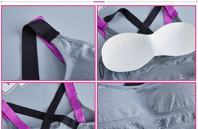 Sports Bra Women Patchwork Cross Back Straps Jogging Gym Crop Top Female Tops Fitness Yoga Shockproof Vest Sport Bras for Women