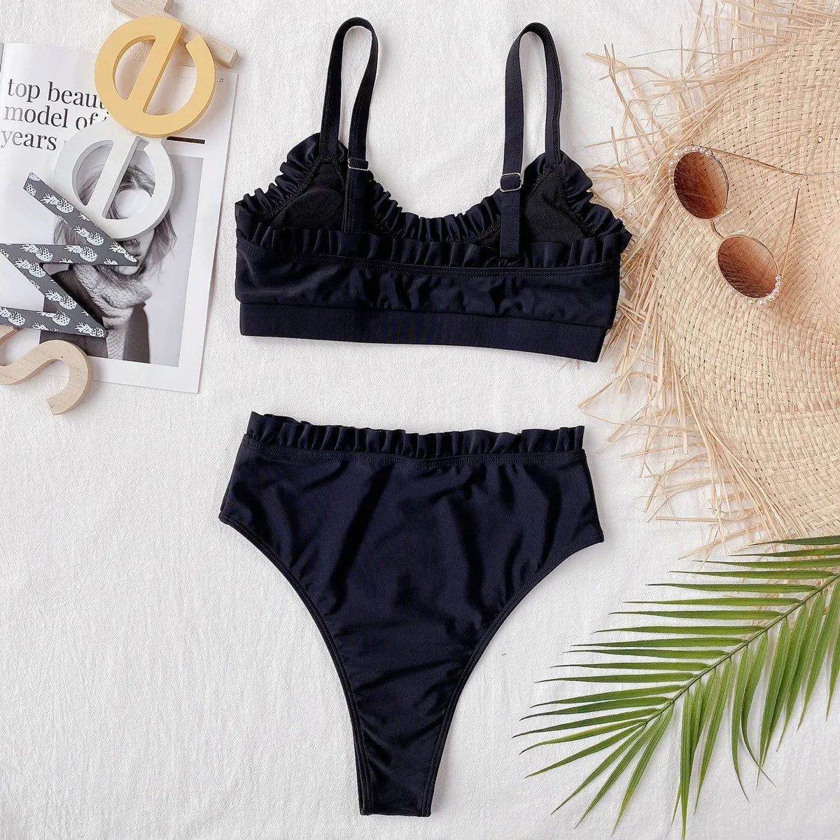 Bikini 2026 Sexy Swimwear Swimsuit Women Solid Ruffled High Waist Bikinis Set Bathing Suit Bikini Taille Haute Biquinis Feminino