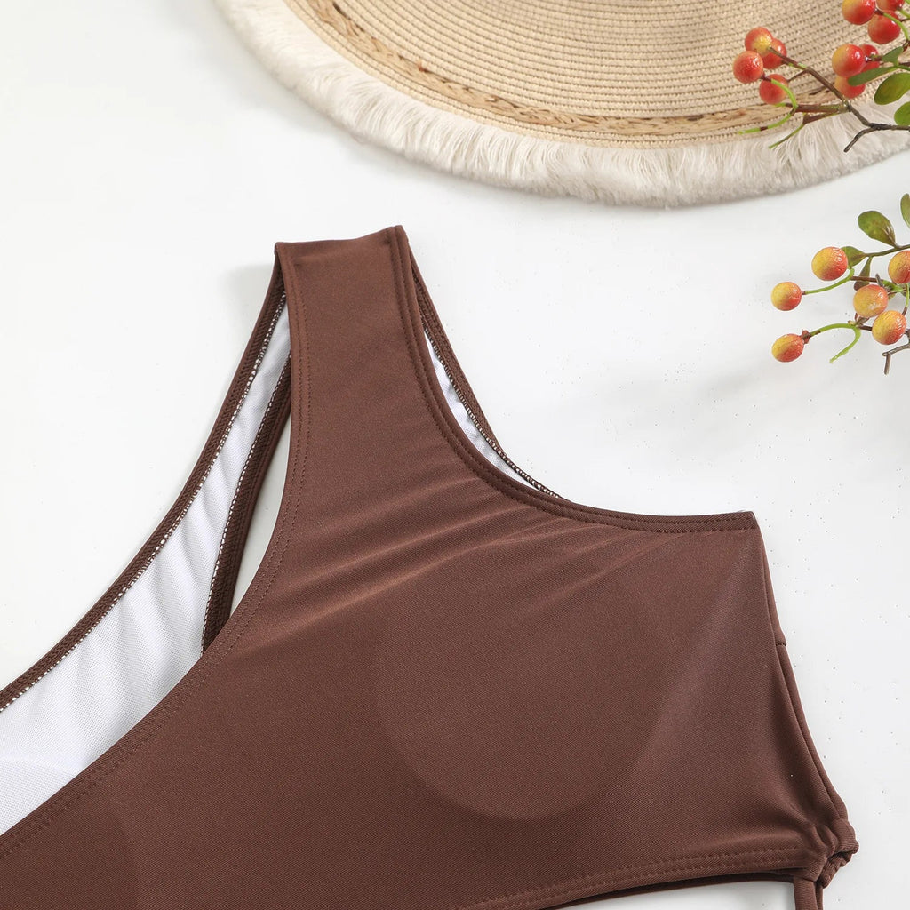 Cut Out Asymmetric One Shoulder One Piece Swimsuit Women Swimwear Female Monokini High Cut Bather Bathing Suit Swim Beachwear