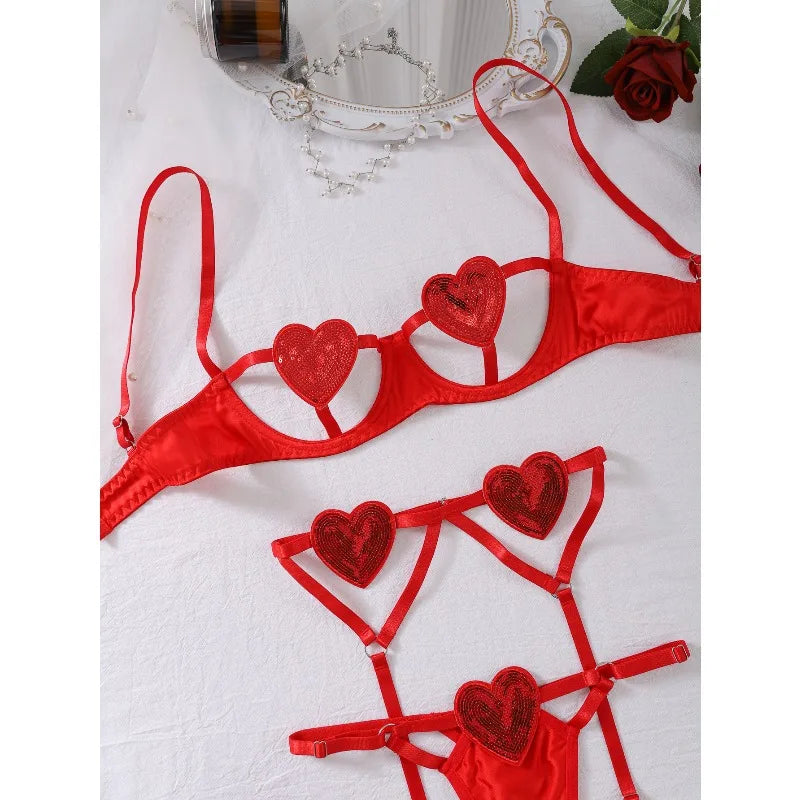 Toucheart Erotic Love Lingerie Panty Garters Patchwork 3PCS Skinny Backless Delicate Hot Women Seductive Intimate Underwear Set