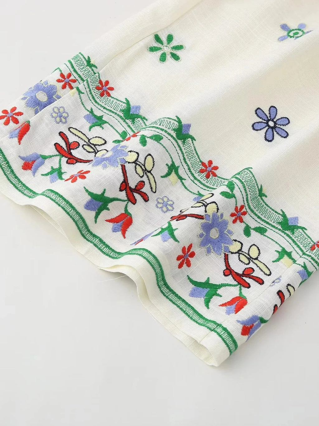 Foridol Floral Embroidery Women Shirt Pants Set Linen 2 Pcs Outfit Female Matching Set Wide Leg Pants Suit 2025 Casual Set