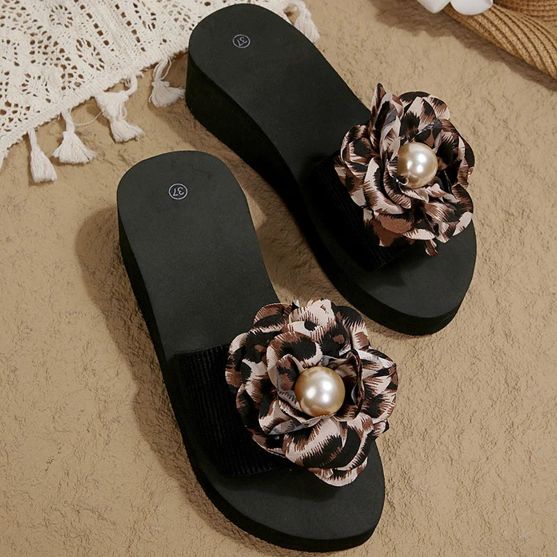 Fashion Leopard Print Wedges Sandals Women Lightweight Thick Sole Beach Slippers Woman Plus Size 42 Non Slip Summer Sandles