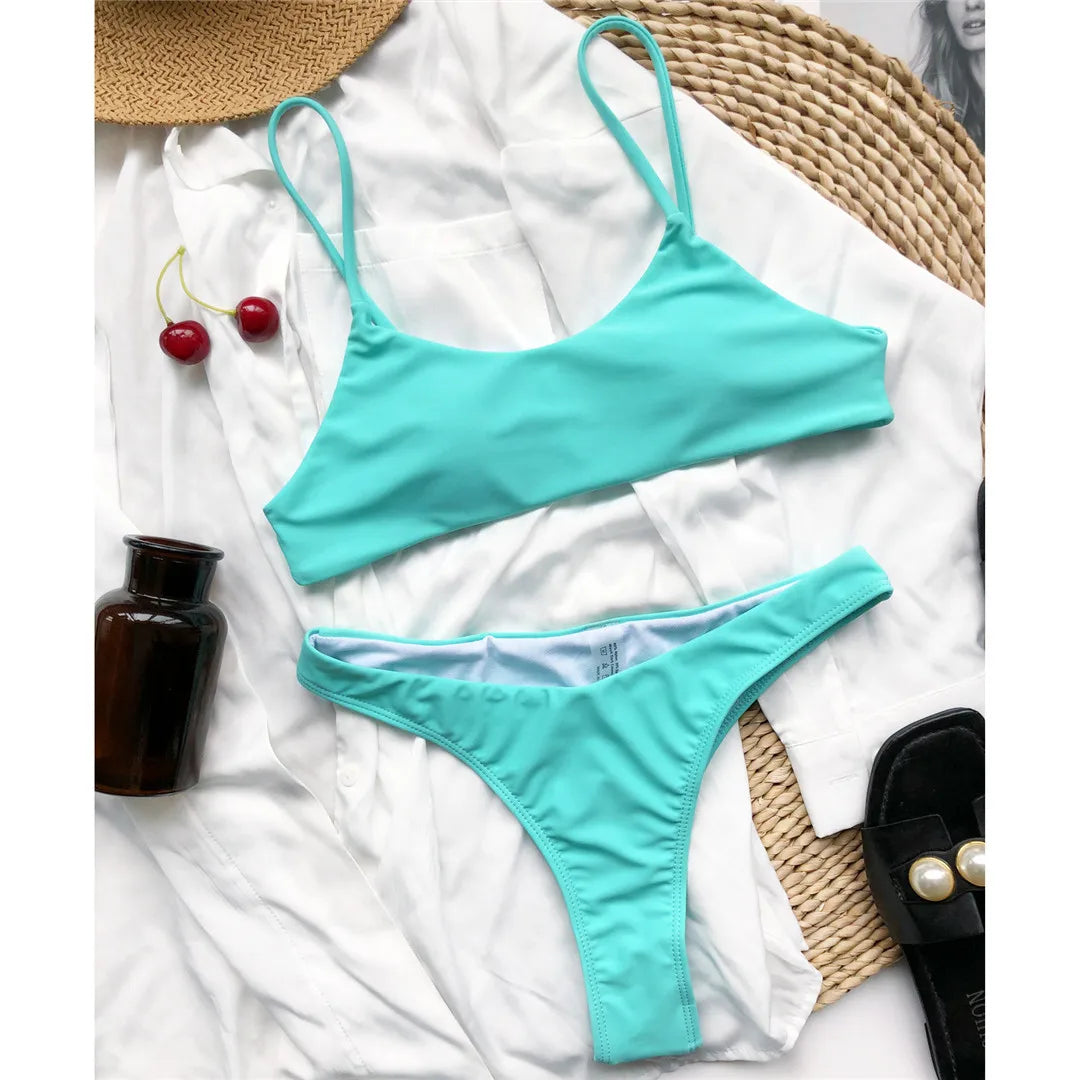 New Sexy Mini Micro Thong Bikini Women Swimwear Female Swimsuit Two-Pieces Bikini Set Padded Bather Bathing Suit Swim Lady V3077