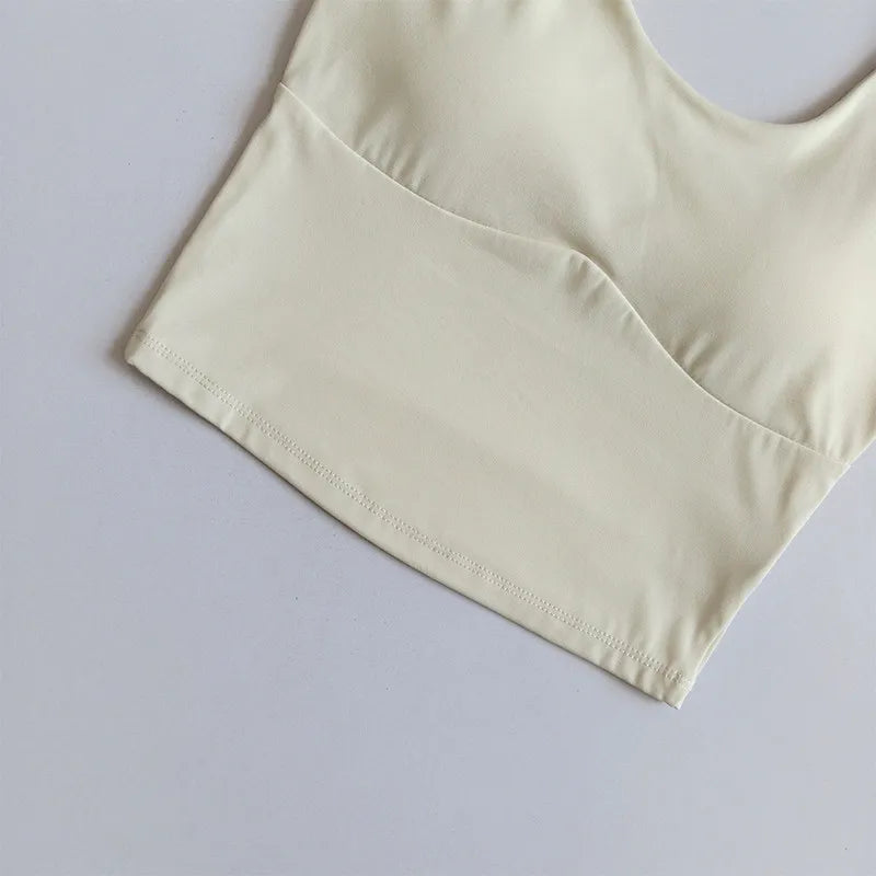Women's Halter Neck Sports Bra Vest Slimming Tube Top for Yoga Gym Running Beautiful Back Sling Design One Cup Gathered Summer F