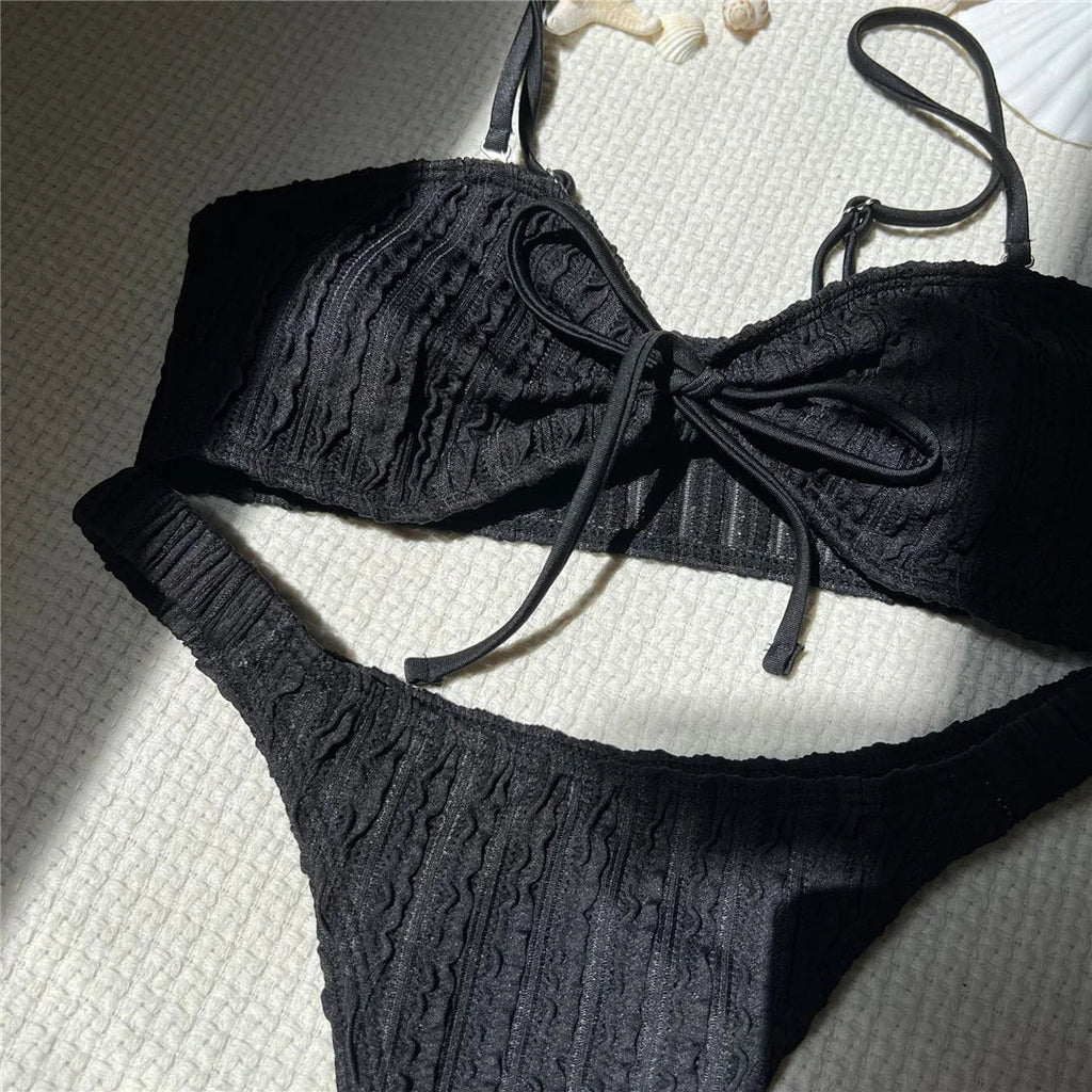 Wrinkled Crinkled Knotted Bikini Women Swimwear Female Swimsuit Two-Pieces Bikini Set Brazilian Bather Bathing Suit Swim V5709