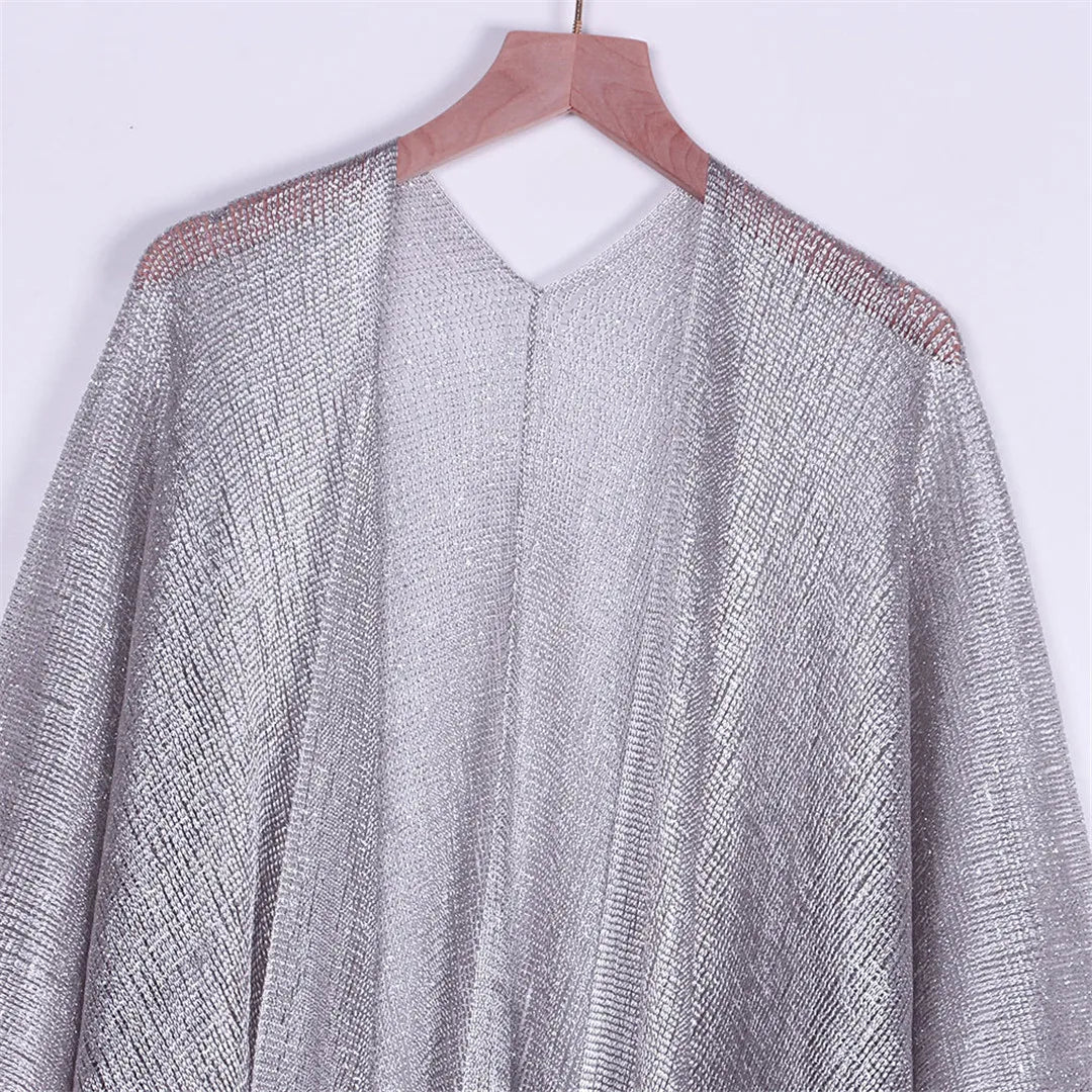 Sexy Fringe Tassel Mesh Sheer Shiny Knitted Tunic Beach Cover Up Cover-ups Beach Dress Beach Wear Beachwear Female Women V3321