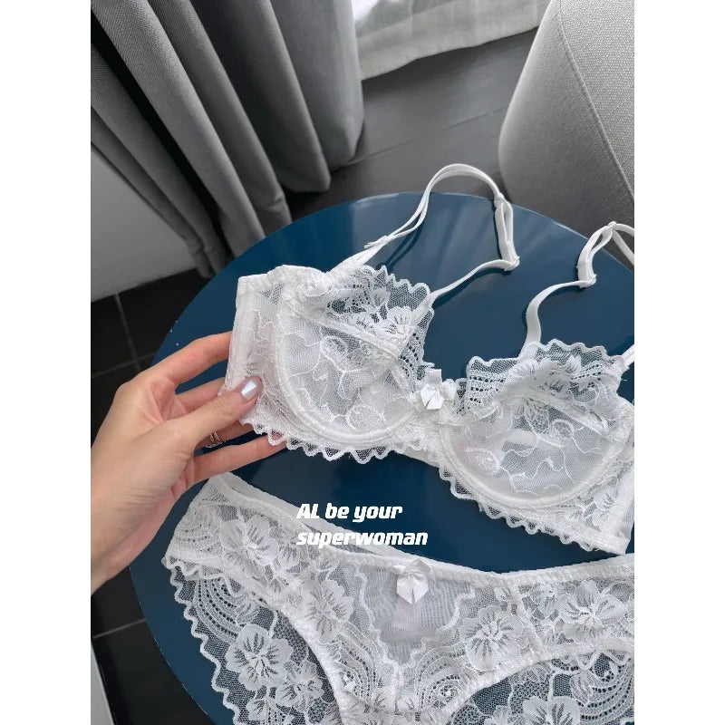 French Lace Minimizer Bra for Women, Full Bust Support Bra Ultra Thin & Breathable, Anti-Sagging Sexy Tushy Bra Set MOYISU Sexy