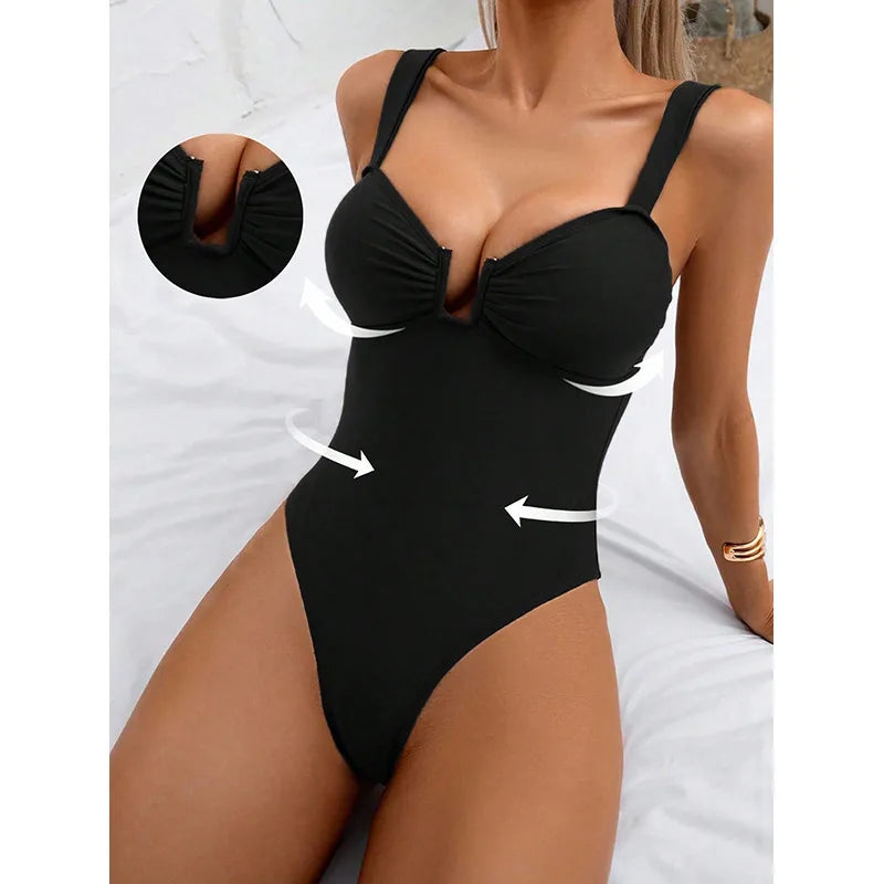 2026 Plain Ruched Swimsuit Women One Piece Solid Swimwear Female Beachwear Bathers Bathing Swimming Swim Bodysuit Summer