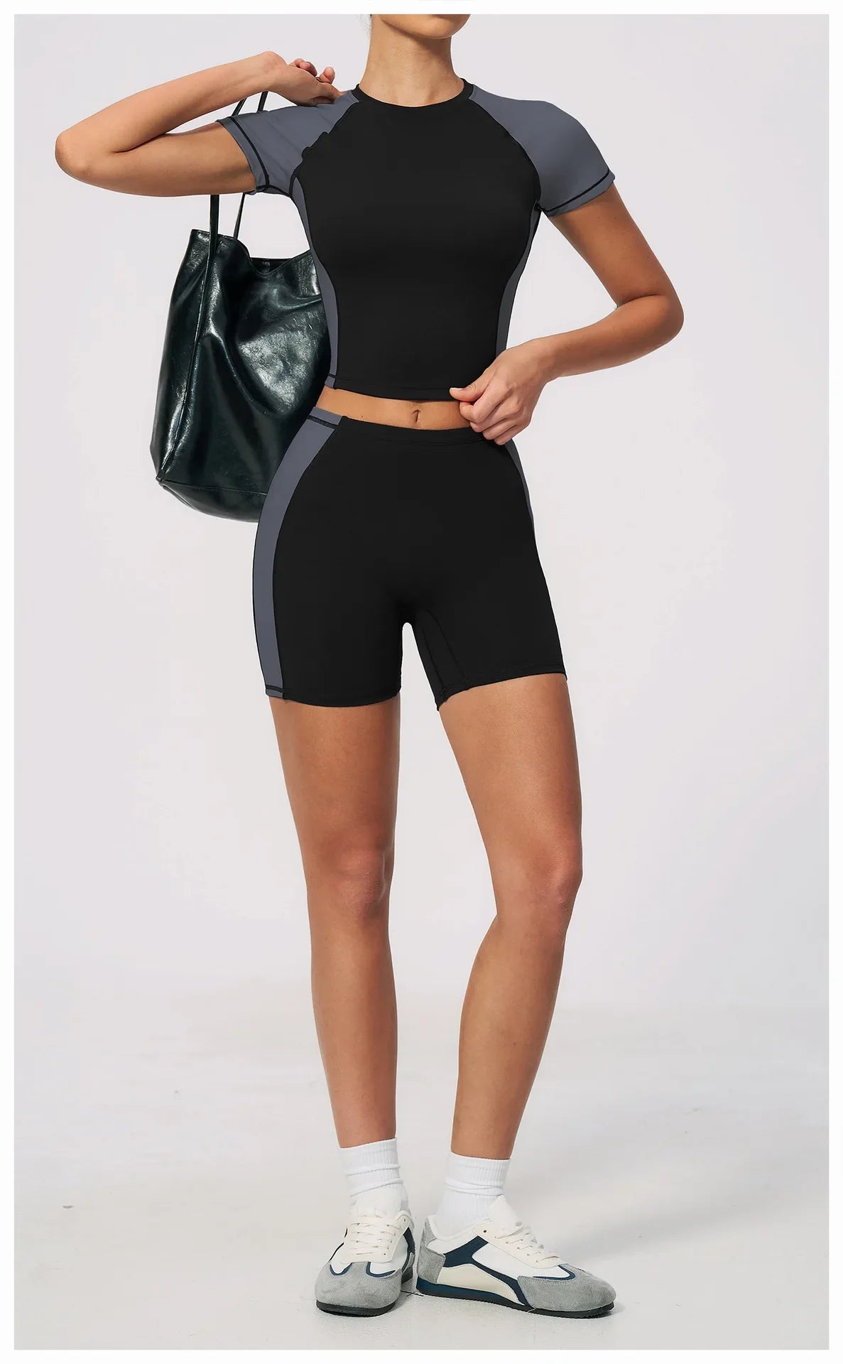 Summer New Yoga Sets Women Breathable Contrasting Color Short Sleeve Slim Sports T Shirts Training Running Shorts Fitness Suit