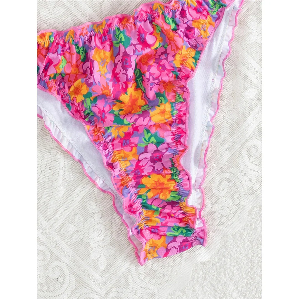 S - XL Floral Flower Printed Halter Bikini Women Swimwear Female Swimsuit Bather Bathing Suit Swim Two-pieces Bikini set K8104
