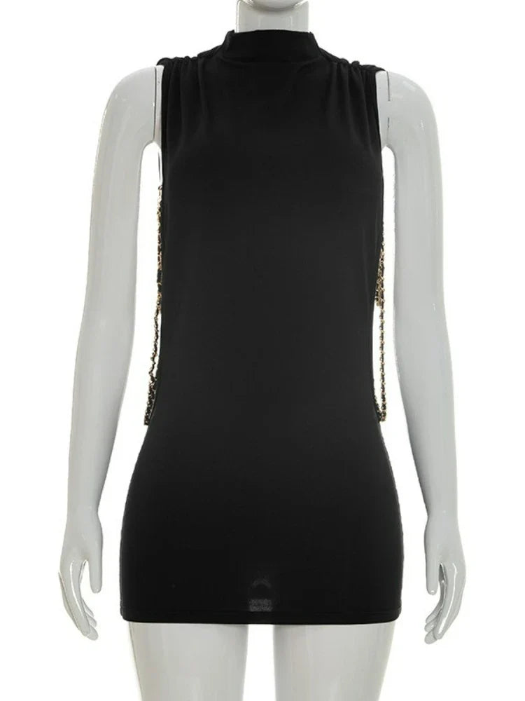 FDYOUI Women 2026 Summer Sleeveless Hollow Out Slim Mini Dress Sexy Package Hip Short Party Night Club Dresses Black Streetwear