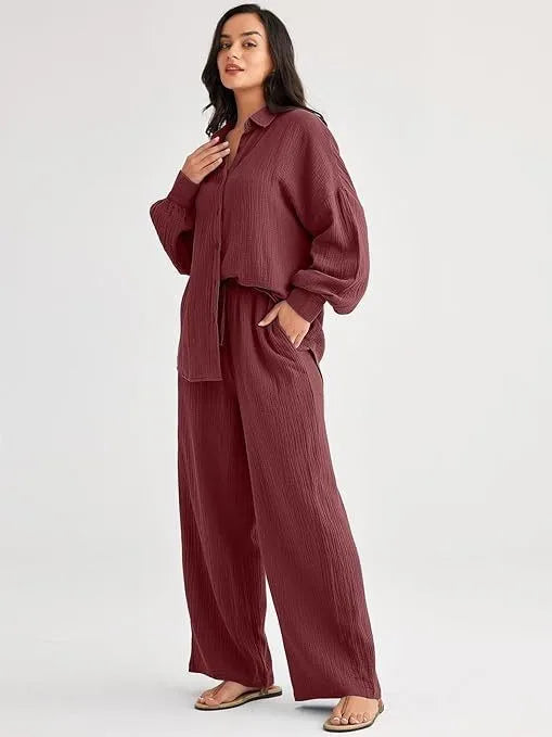 2026 Spring and Summer Casual Suit New Fashion Suit Loose Casual Top Wide Leg Pants Two-piece Set for Women