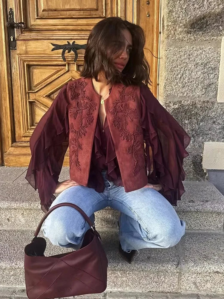 Foridol Ruffles Tiered V Neck Blouse Women Summer Spring Long Sleeve Casual Blusa Chiffon Blouses Buttons New in Female Top 2025