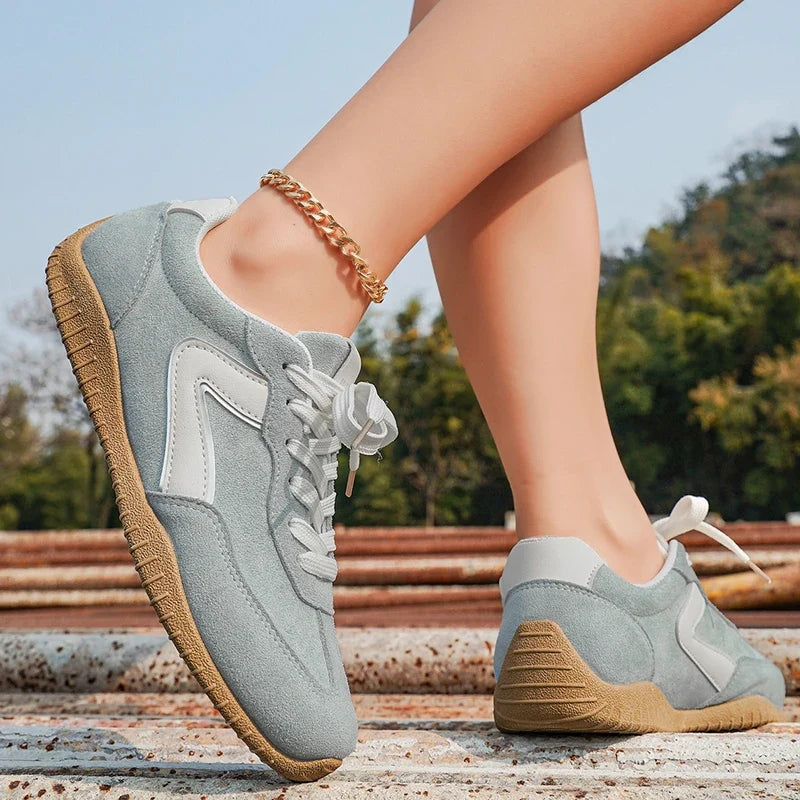 Comfortable Mixed Color Lace Up Tennis Sneakers Women Spring Anti Slip Soft Sole Flat Shoes Woman Round Toe Sports Walking Shoes