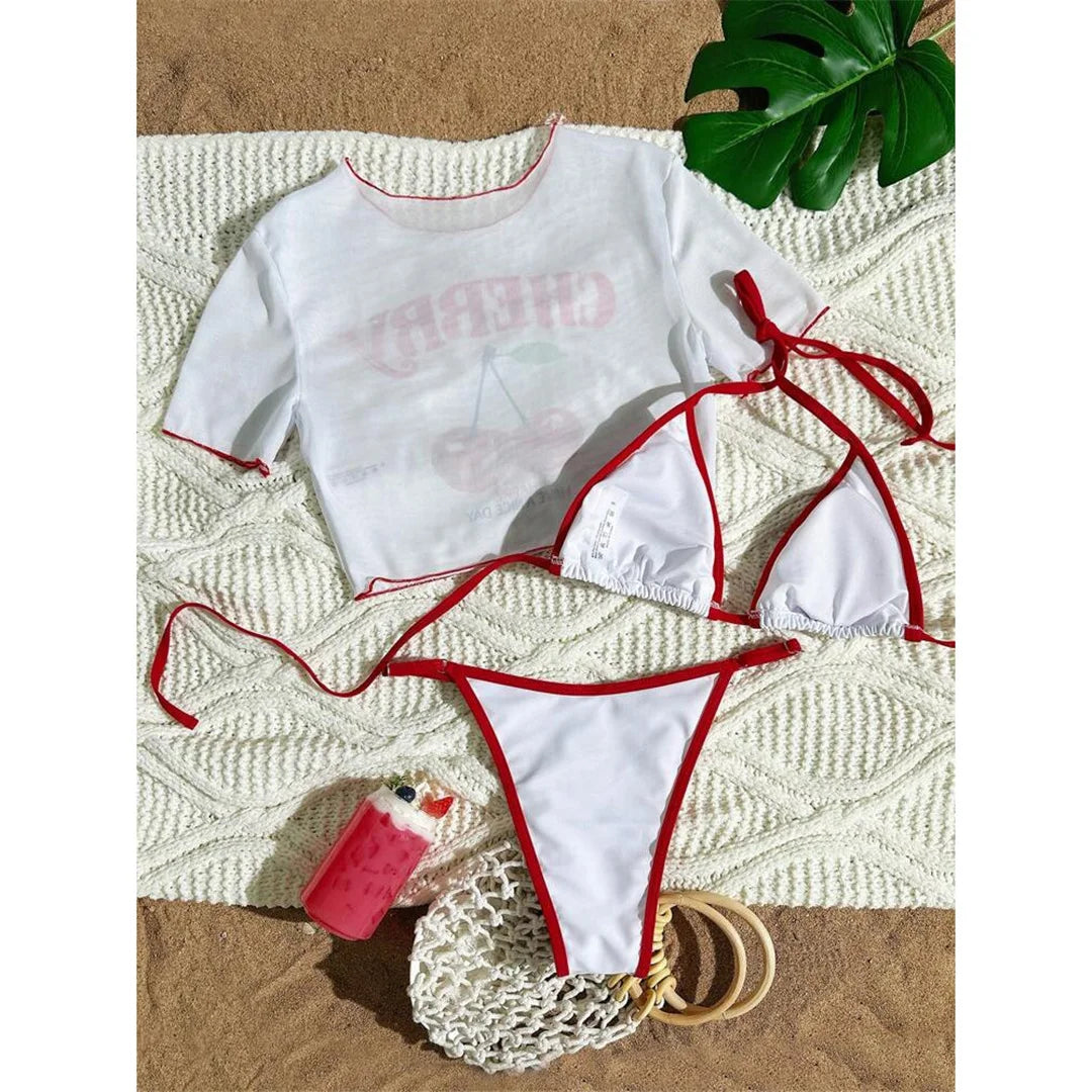 S -XL 13 Color Printed Three-piece Bikini set Short Sleeve Bikini Female Swimsuit Women Swimwear Bather Bathing Suit Swim V6854G