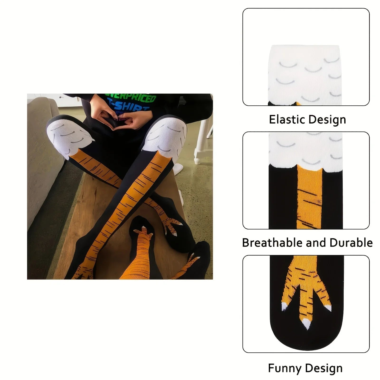 1/2 Pairs Women Knee High Socks Trendy Cartoon Funny Chicken Claw Socks Fitness Sports Casual Slim Leg Long Tube Socks Women