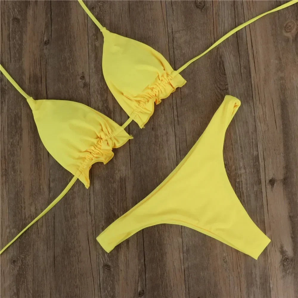 Summer Brazilian Bikini Set for Women Sexy 2 Pieces Set Push-up Swimwear Bandage Top Thong Bathing Suit Swimsuit Beachwear