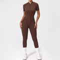 With Zipper Hollow Back Yoga Jumpsuit Sportswear Women Gym Clothes Running Fitness Yoga Backless Bodysuit