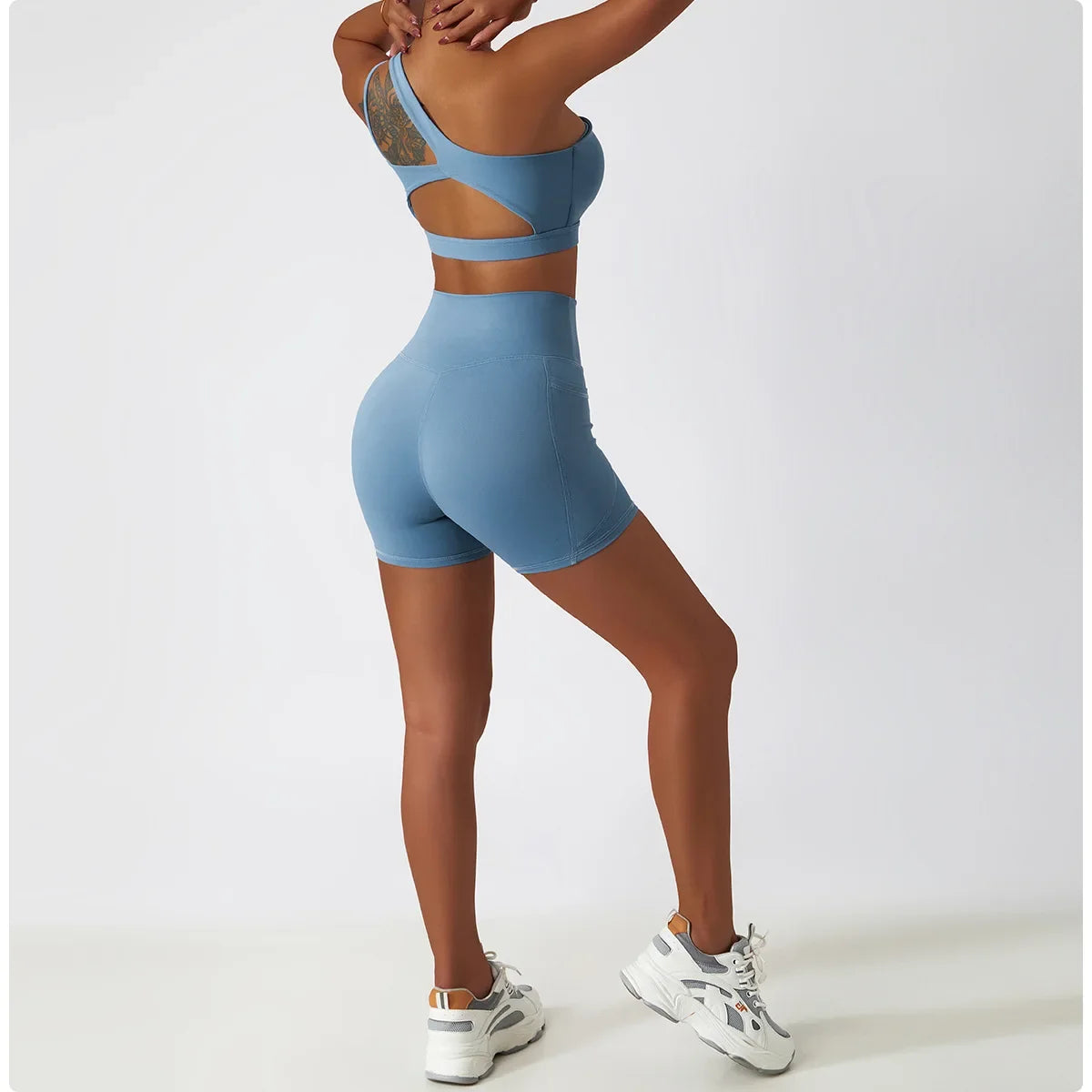 Comfortable Skin Friendly Summer High Waist Yoga Shorts Gym Hip Lift Pants Pocket Breathable Running Cycling Sports Shorts Women
