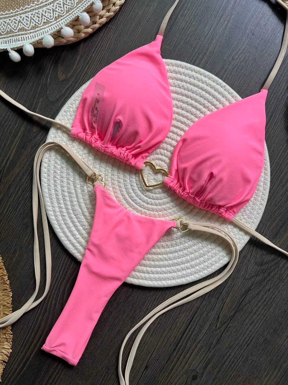 Women's Solid Color Sexy Bikini Set 2-piece Split Beach Swimsuit Red