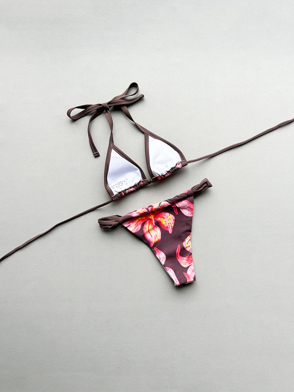 Boho Style Women's Floral Print Swimsuit Sexy Backless Lace-up Swimwear Push Up Thong Bathing Suit Female Bikini Set Beachwear
