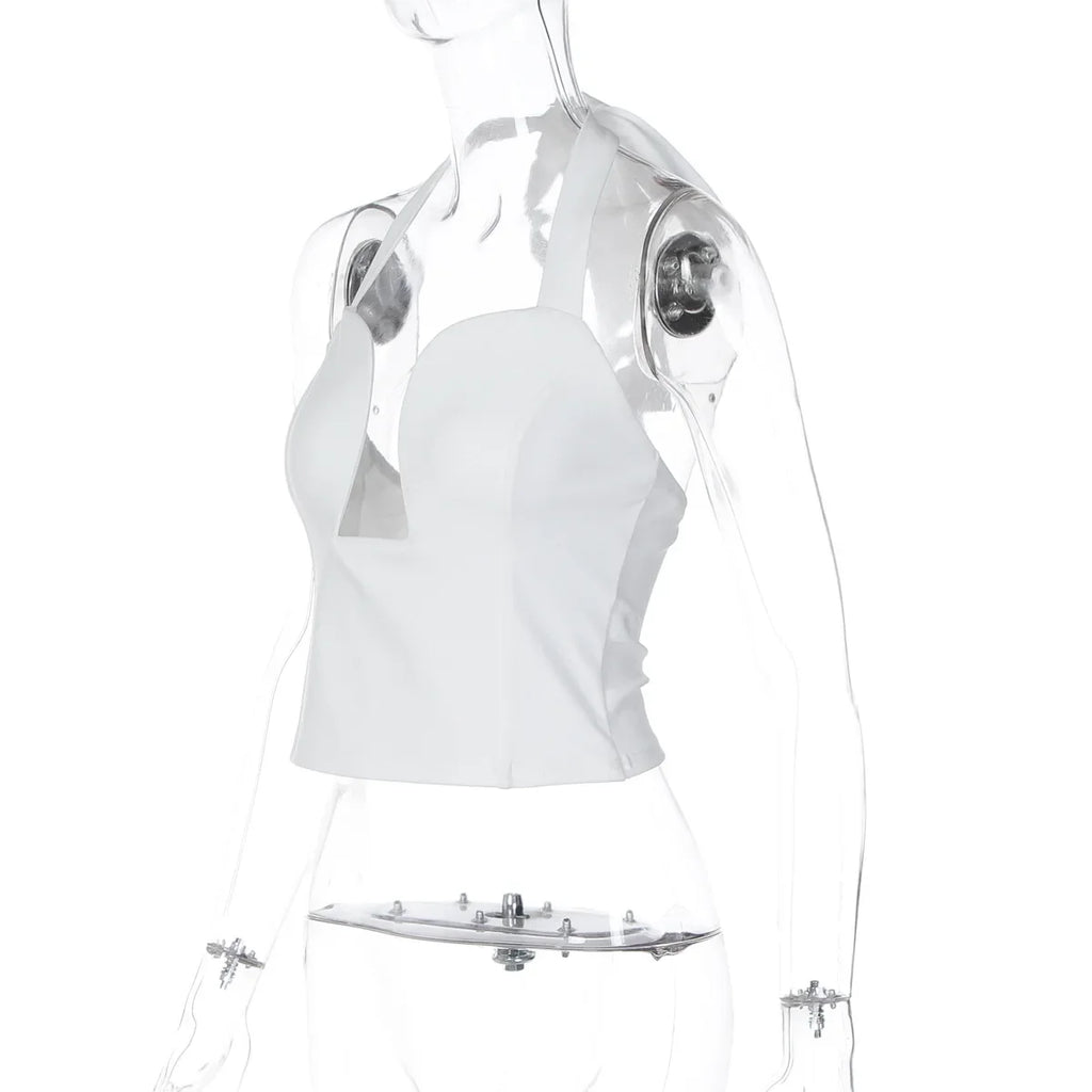 FDYOUI Sexy Hollow Out Corset Tops for Women Halter Backless Bandage Skinny Camisoles Lady White Black Cropped T-shirt Clubwear