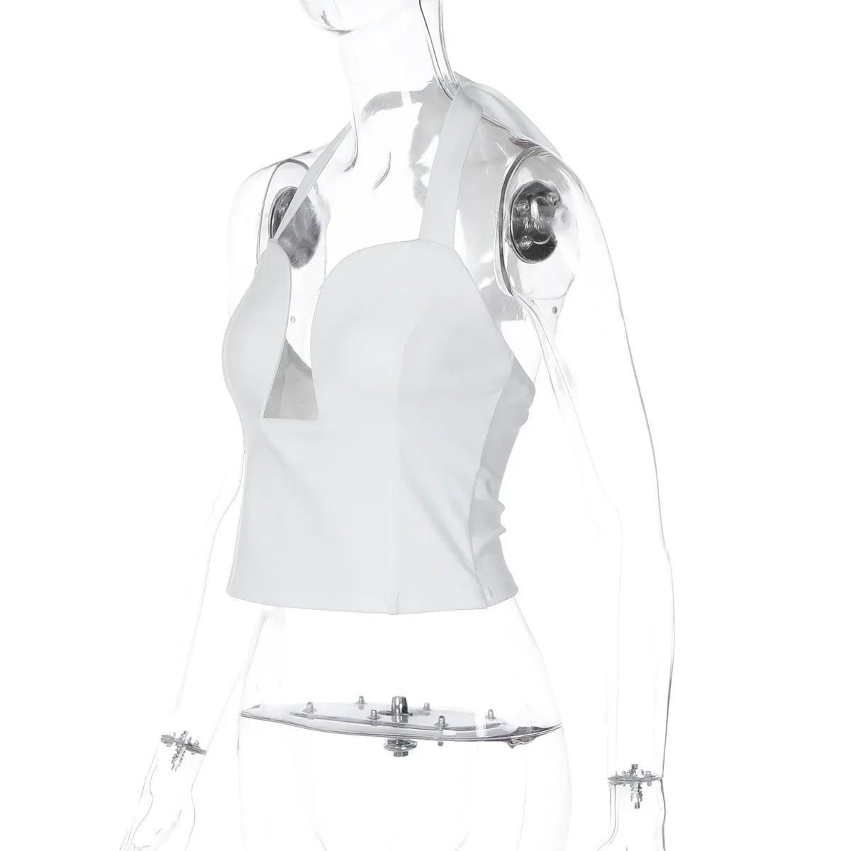 FDYOUI Sexy Hollow Out Corset Tops for Women Halter Backless Bandage Skinny Camisoles Lady White Black Cropped T-shirt Clubwear