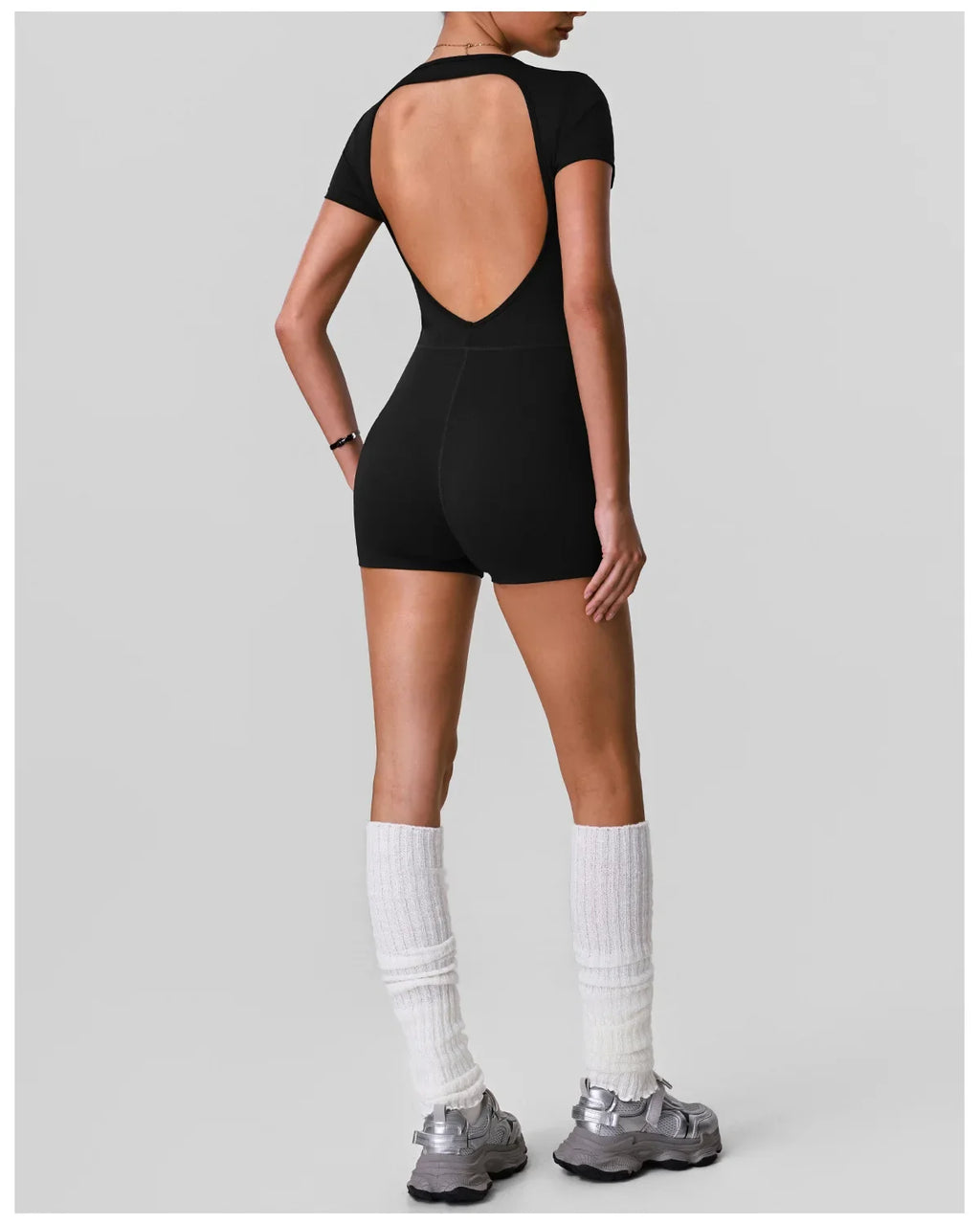 Butt Lifting One Piece Body Shaping Yoga Jumpsuit Women Short Sleeve Hollow Out Backless Bodycon Shorts Sports Suit Workout Wear