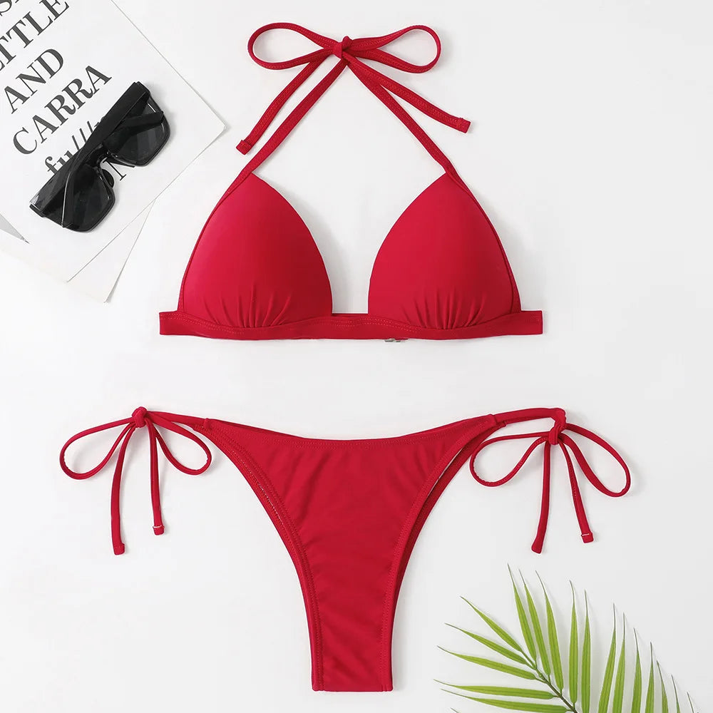 Sexy Halter Push Up Bra Cup Bikini 2025 Women Swimsuit Female Swimwear Two Pieces Bikini set Brazilian Bathing Suit Swim Beach