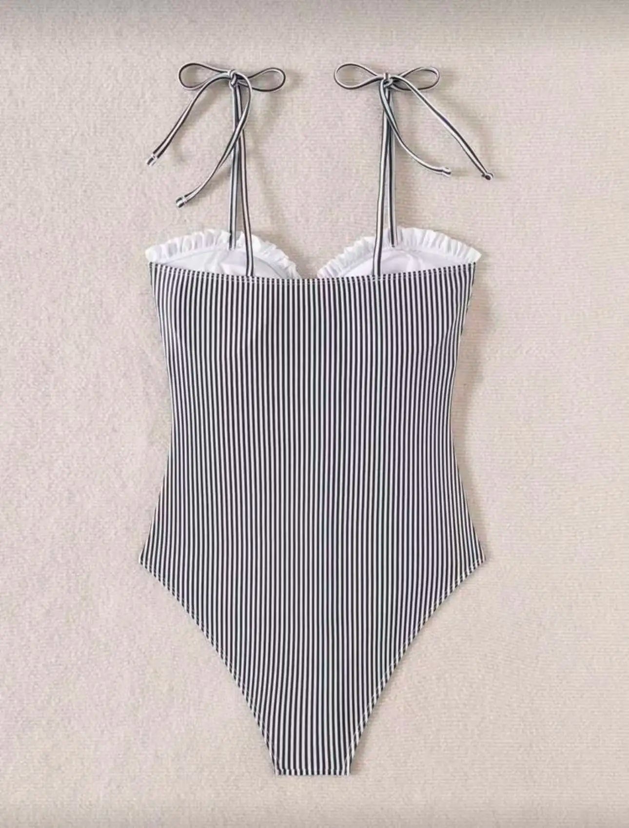 2026 Strappy Swimsuit One Piece Sexy Striped Ruffle Swimwear Women Bathers Bathing Swimming Swim Suit Padded Beachwear Summer
