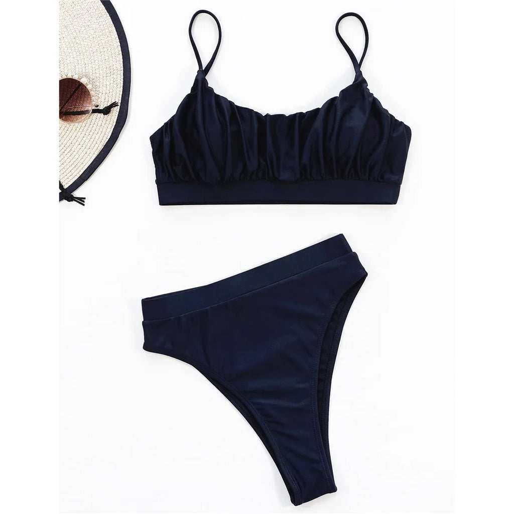 New Sexy Wrinkled Padded Female Swimsuit High Waist Bikini Women Swimwear Two-pieces Bikini Set Bather Bathing Suit Swim V3191