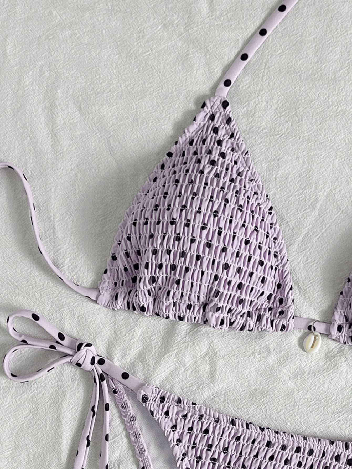Sexy Purple Polka Dot Print Bikini Set Women Shell Pleate Push Up Bra Bandage Thong Swimsuit 2026 Summer Bathing Suit Swimwear