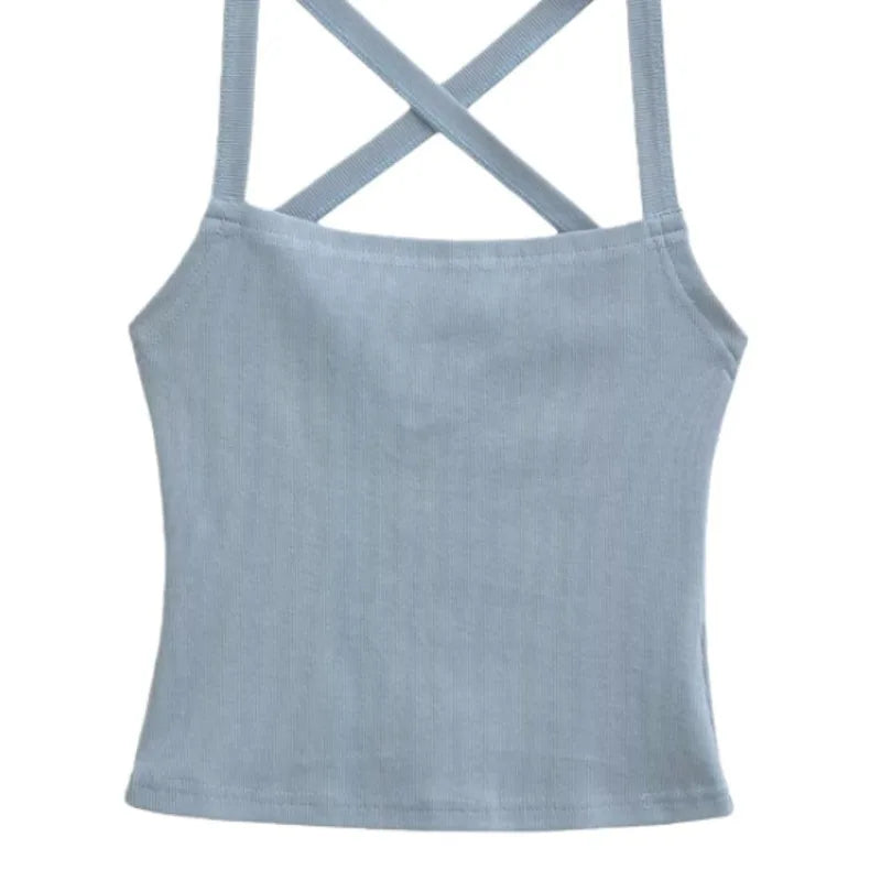 Solid Color Sexy Back-Cross-Strap Tank Top For Women New Summer Slim-Fit Short Outerwear Base Top Pure Desire Casual Style 56ZA