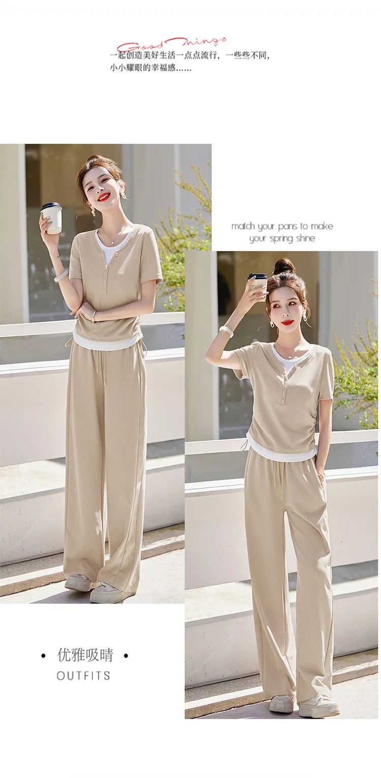 Knitted two-piece casual suit is loose and comfortable