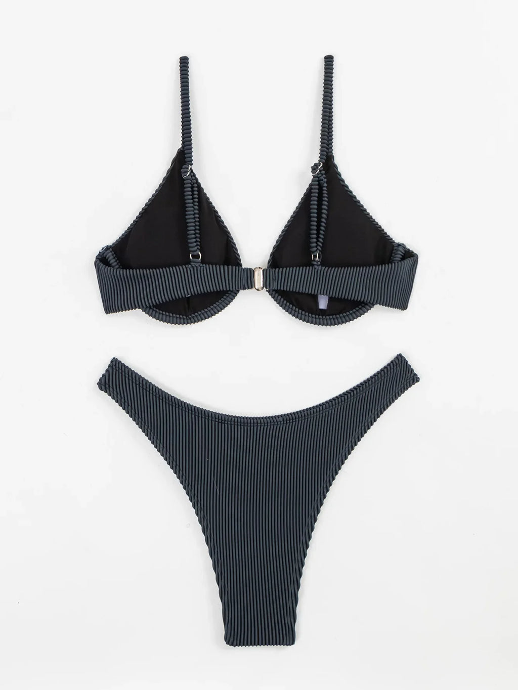 Solid Color Pit Strip Bikini Set for Women Sexy Underwire Push Up 2-piece Swimsuit High Waist Suspender Backless  Bathing Suit