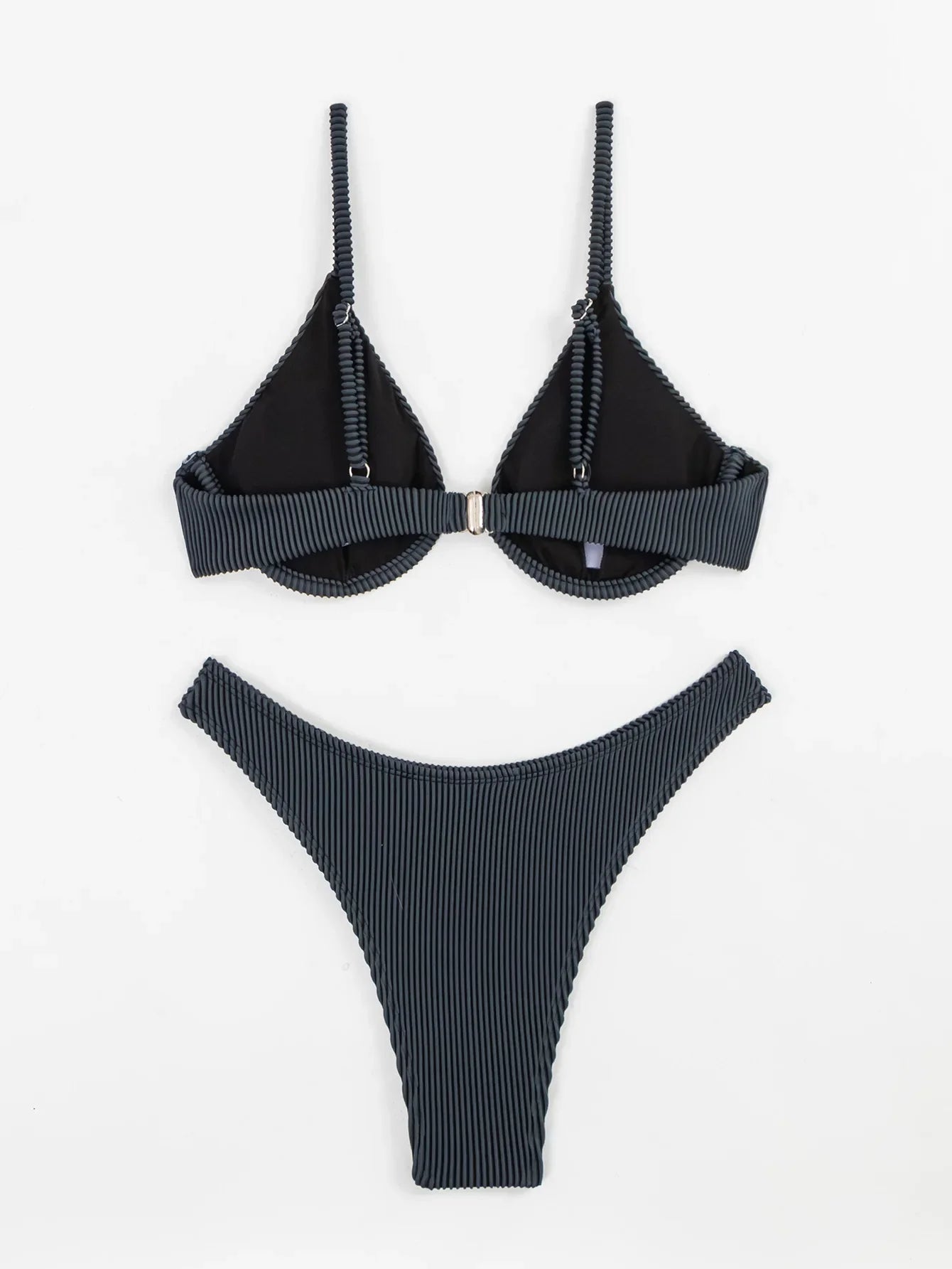 Solid Color Pit Strip Bikini Set for Women Sexy Underwire Push Up 2-piece Swimsuit High Waist Suspender Backless  Bathing Suit