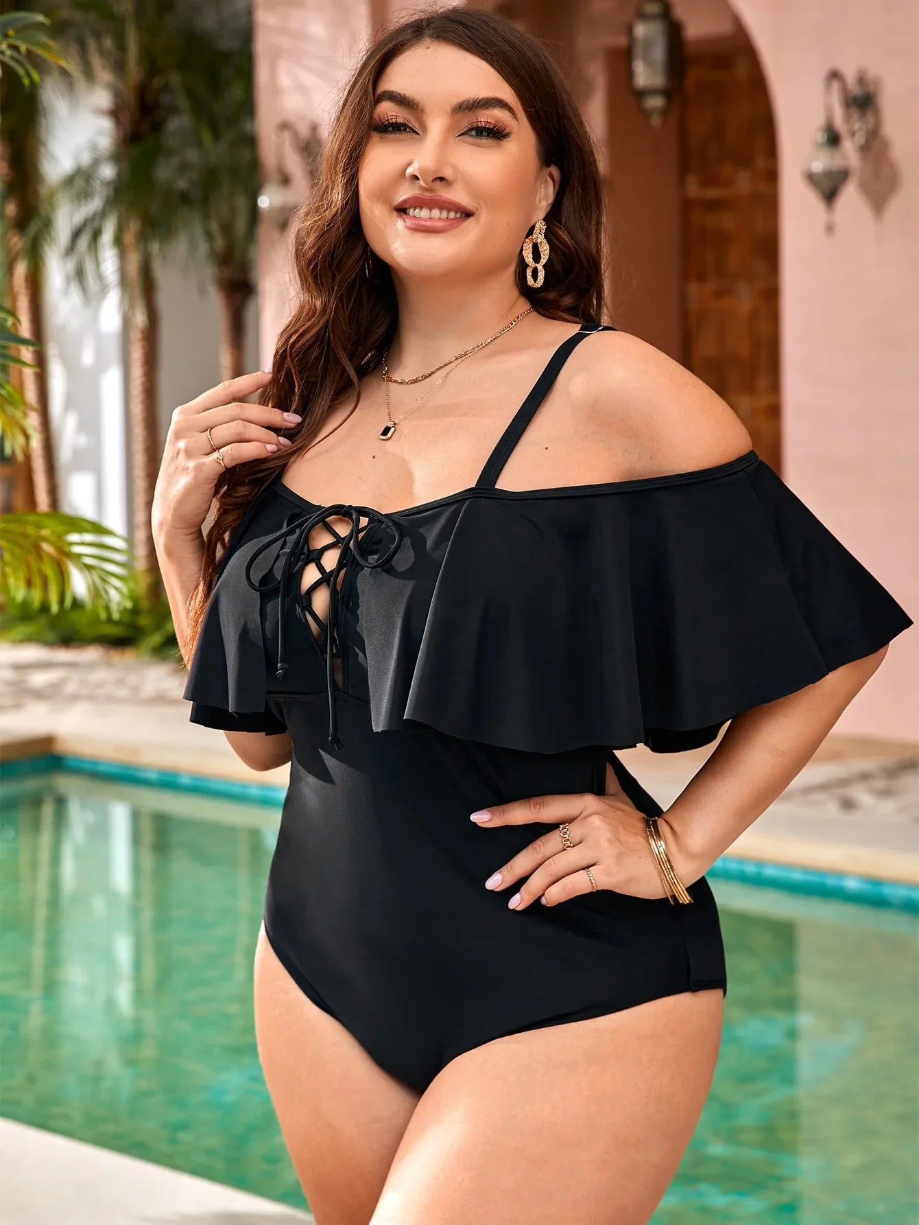 VigoJany 2026 Solid Strapped Plus Size Swimwear Women Verge Push Up Large One Piece Swimsuit Backless Chubby Big Bathing Suit