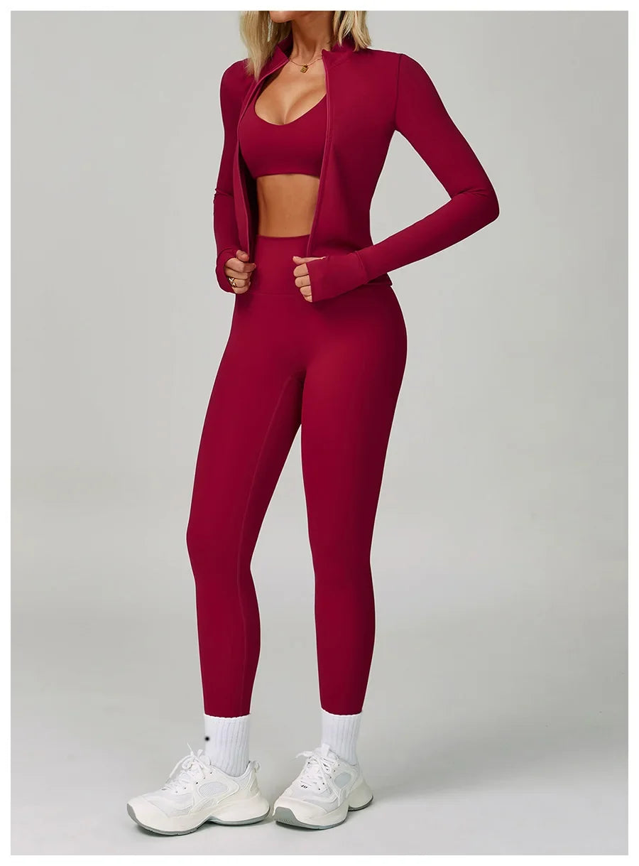 New Sportswear Seamless Yoga Set Gym Clothes Sportswear Long sleeved jacket Women Fitness Set Tracksuits Sports Bra Gym Leggings