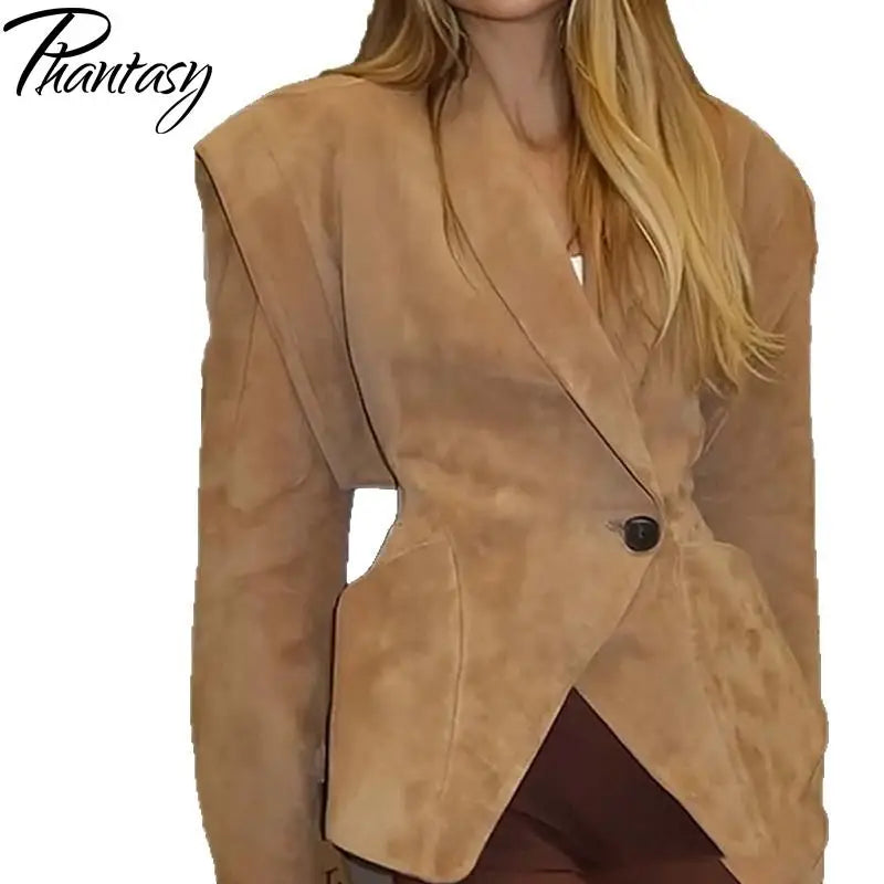 Phantasy Single Breasted Buckle Casual Suede Jacket Street Fashion Waist with Buttons Coat Casual Style Vintage Clothing 2025