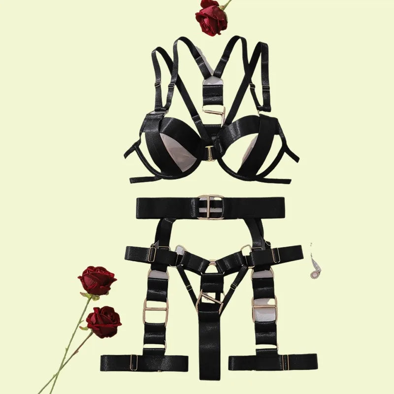 Toucheart Erotic Lingerie Stylish Metal Buckledecoration Personalized Bundled Steelring Push-up See-through Split Underwear Set