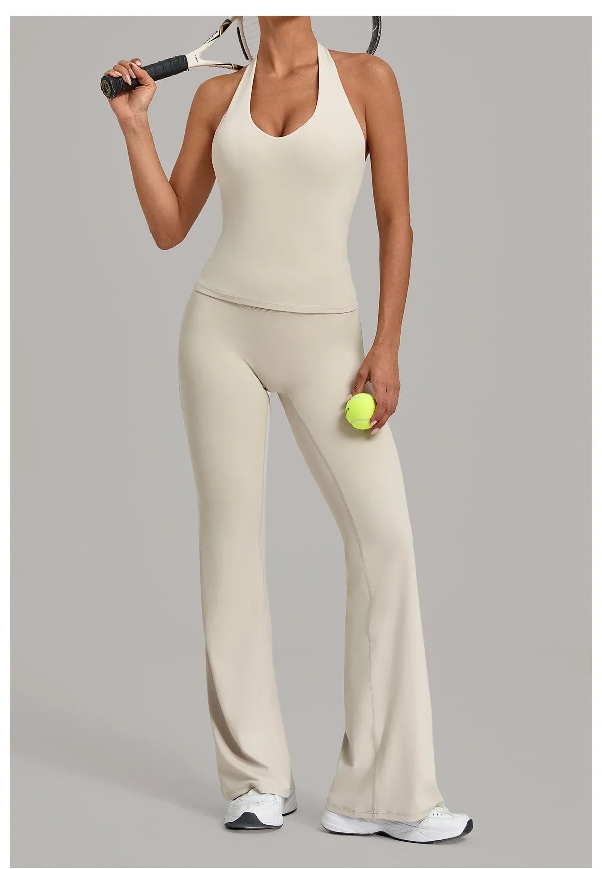 2PCS Yoga Suit Women Hanging Neck Slim Sports Tank Top Gym Tracksuit Outwear High Waist Leggings Workout Fitness Running Sets