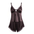 2026 Summer Women Pajama Sets Lace Trim Satin Babydoll Camisole Tops and Shorts Sets Lounge Sleepwear