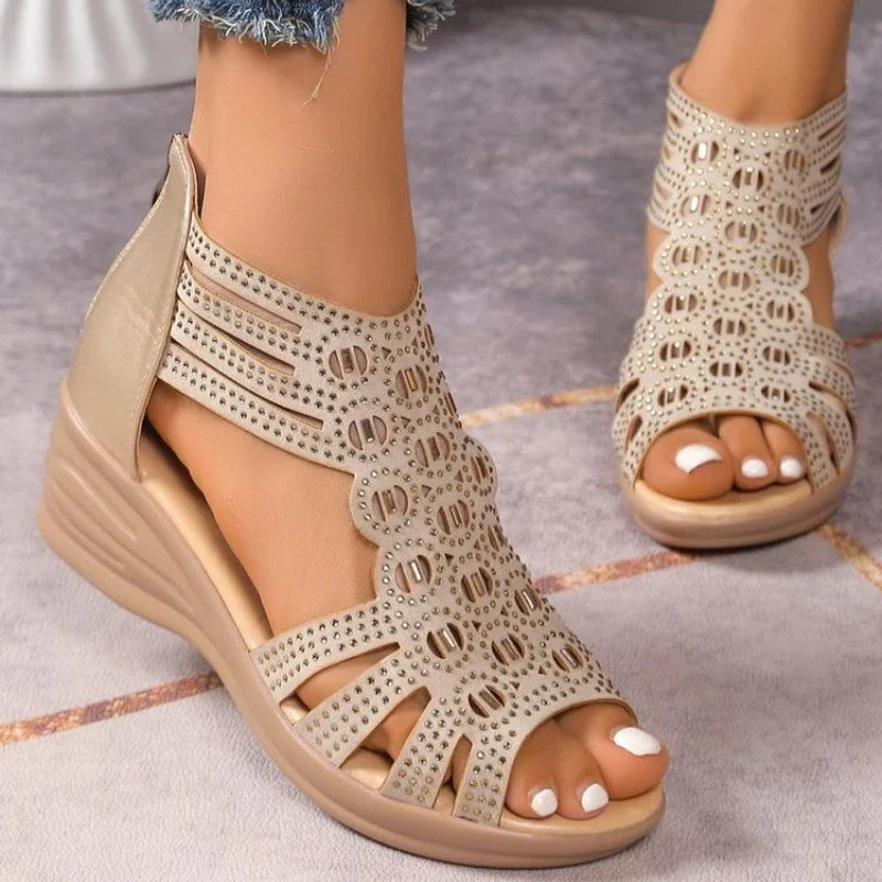 2026 Summer New Style Women's Sandals With Diamond Embellishments Medium High Top Basketball Shoes Rubber Sole Casual Shoes