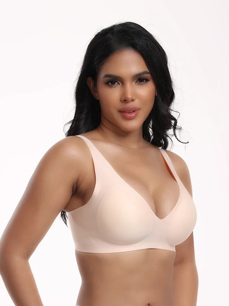 Women's Seamless Wire-Free Comfortable Full-Cup Bra with Thin Molded Cups for Breathability and Support Beautiful Push Up Bra