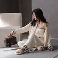 Women's Autumn and Winter Pajamas 3-Piece Set Soft and Half Velvet Thickened and Warm