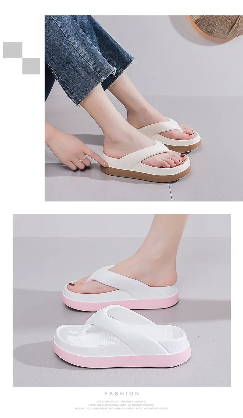 Woman Beach Flip Flops Fashion Summer Shoes 2025 Trend Girls Platform Sandals Soft EVA Non-slip Female Indoor Outdoor Slippers