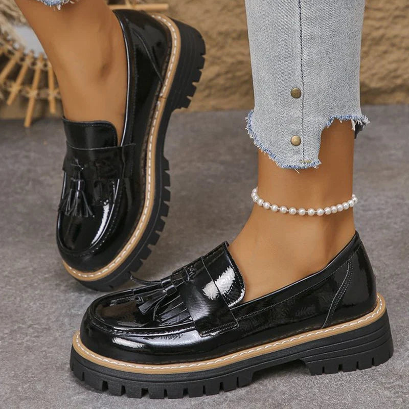 Casual Tassel Solid Loafers Shoes for Women Spring Autumn 2025 Round Toe Women's Loafers Square Heel Shoes Woman