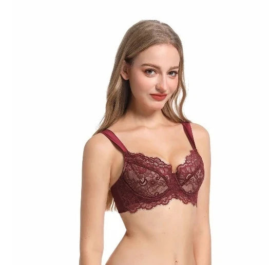 Modest French Lace Abaya Bra Set Women Sexy Deep V Full Coverage Big Bust Support Anti Sagging Comfort Summer Luxury Minimizer