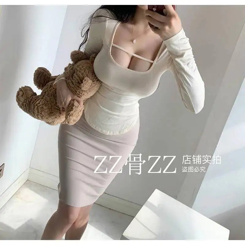 WOMENGAGA Mid Length Skirt For Elegance Apricot Slim Mini Dress Sweet Sexy Korean Women 2023 Skirts High Waist Fashion HGR0